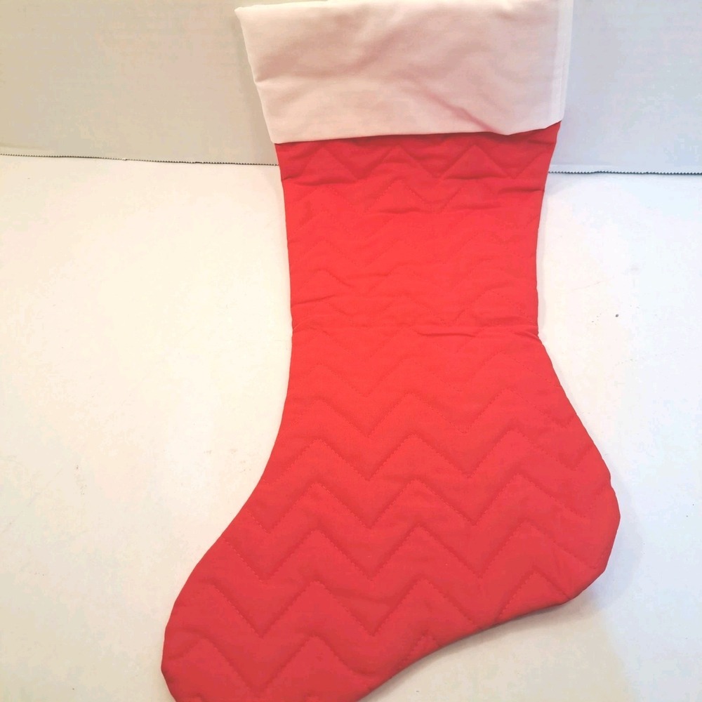 Avon Red/White Quilted Chevron Christmas Stocking w/ White Cuff